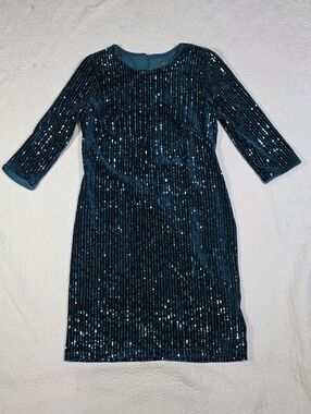 Julia Jordan Velvet And Sequin Teal Sheath Dress